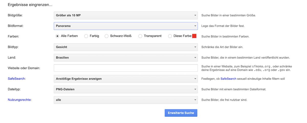 Erweiterte Google Bildersuche